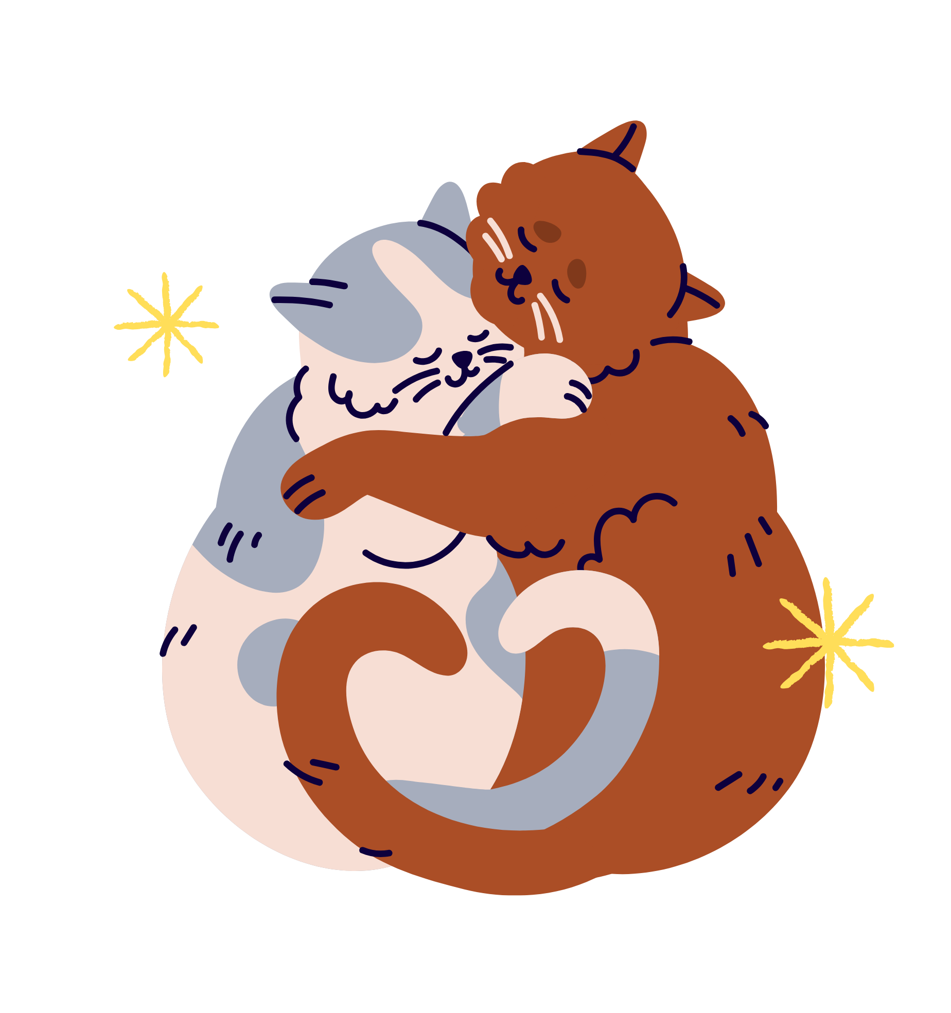 Illustration of two cats hugging